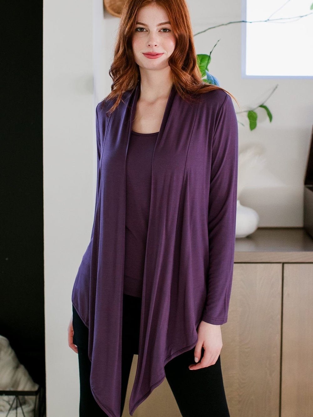 NWOT Yala Size S/M Sophie Bamboo Cardigan Wrap Deep Purple Draped Open Front
